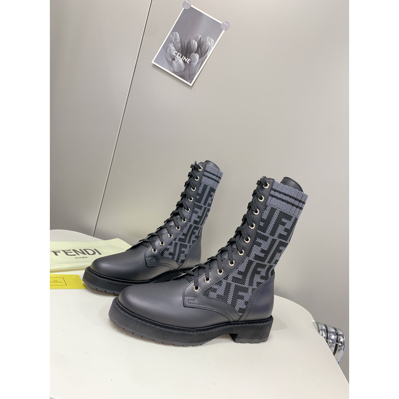 F**di black leather junior biker boots