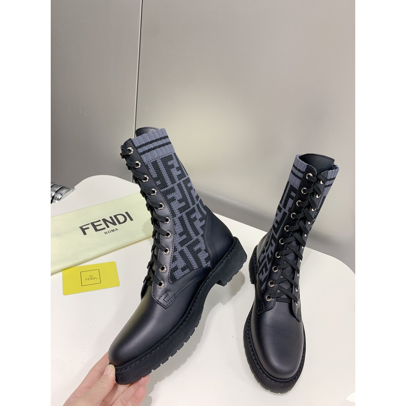 F**di black leather junior biker boots