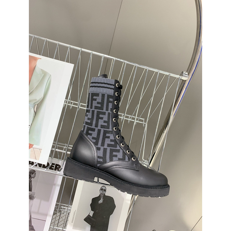 F**di black leather junior biker boots