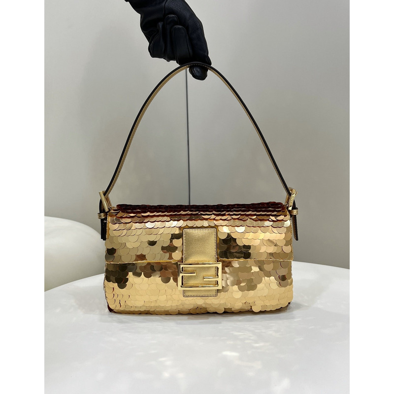 F**di baguette 1997 leather and sequinned bag gold