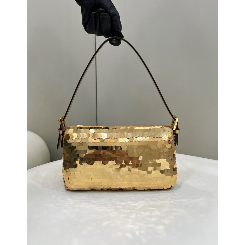 F**di baguette 1997 leather and sequinned bag gold