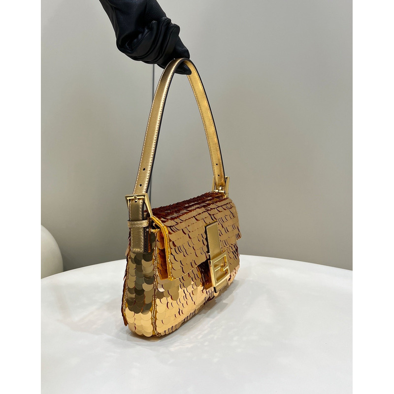 F**di baguette 1997 leather and sequinned bag gold