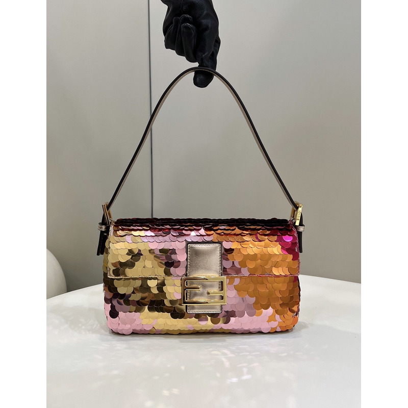 F**di baguette 1997 leather and sequinned bag brown