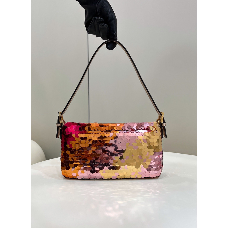 F**di baguette 1997 leather and sequinned bag brown