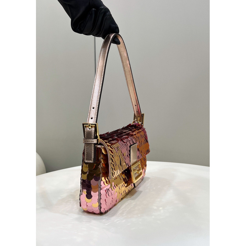 F**di baguette 1997 leather and sequinned bag brown