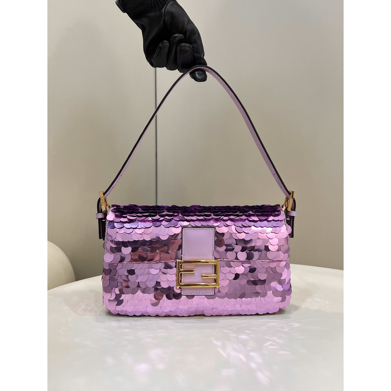 F**di baguette 1997 leather and sequinned bag purple