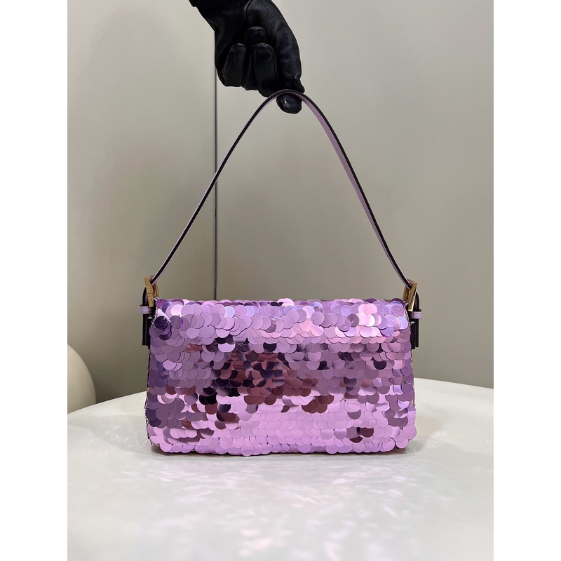 F**di baguette 1997 leather and sequinned bag purple