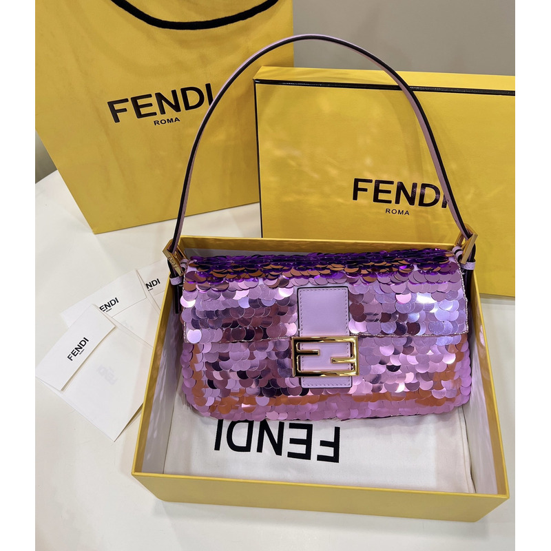 F**di baguette 1997 leather and sequinned bag purple