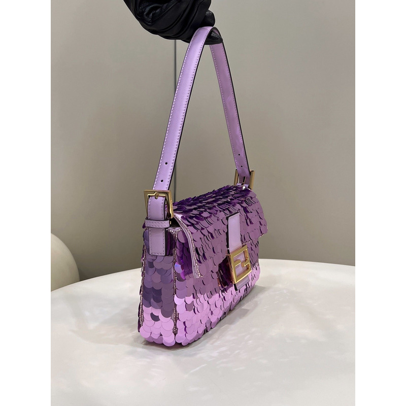 F**di baguette 1997 leather and sequinned bag purple