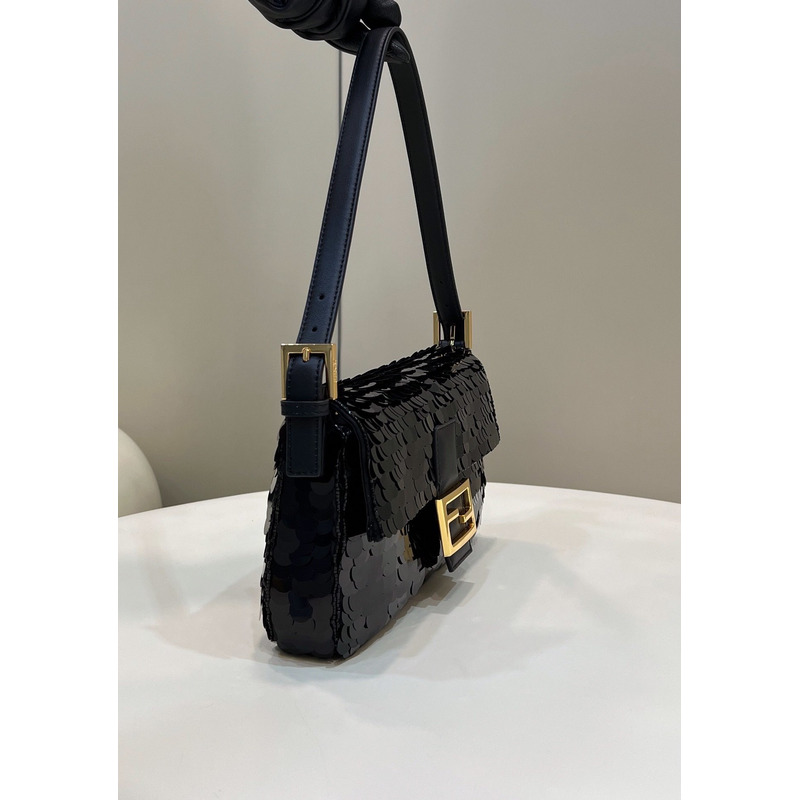 F**di baguette 1997 leather and sequinned bag black