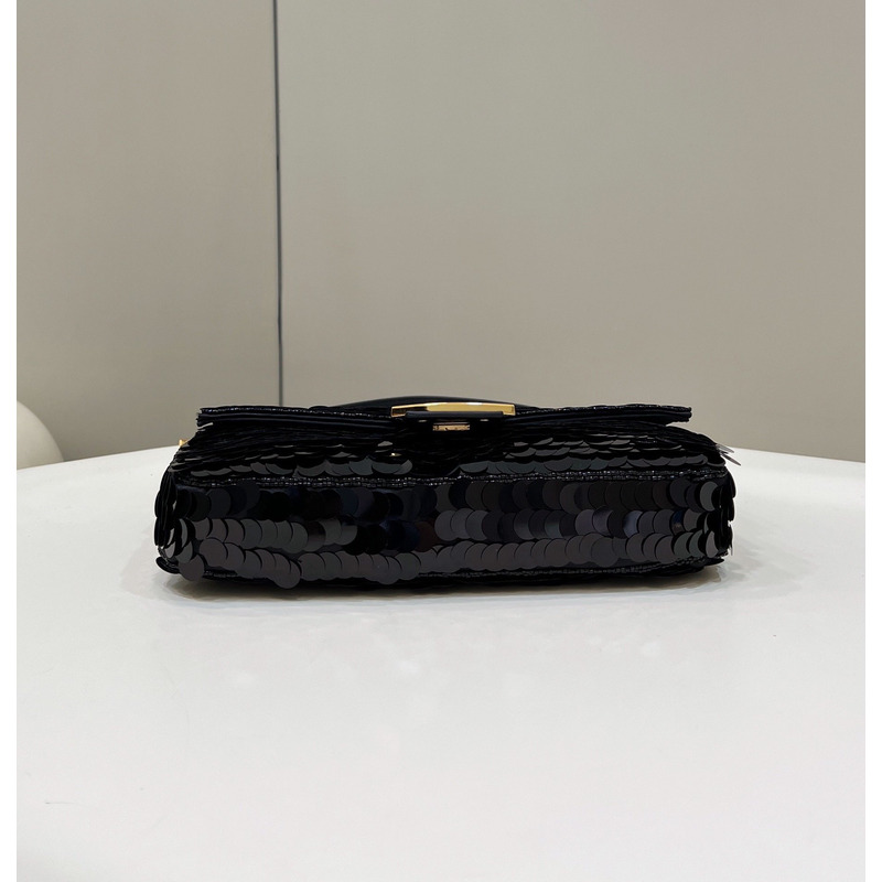 F**di baguette 1997 leather and sequinned bag black