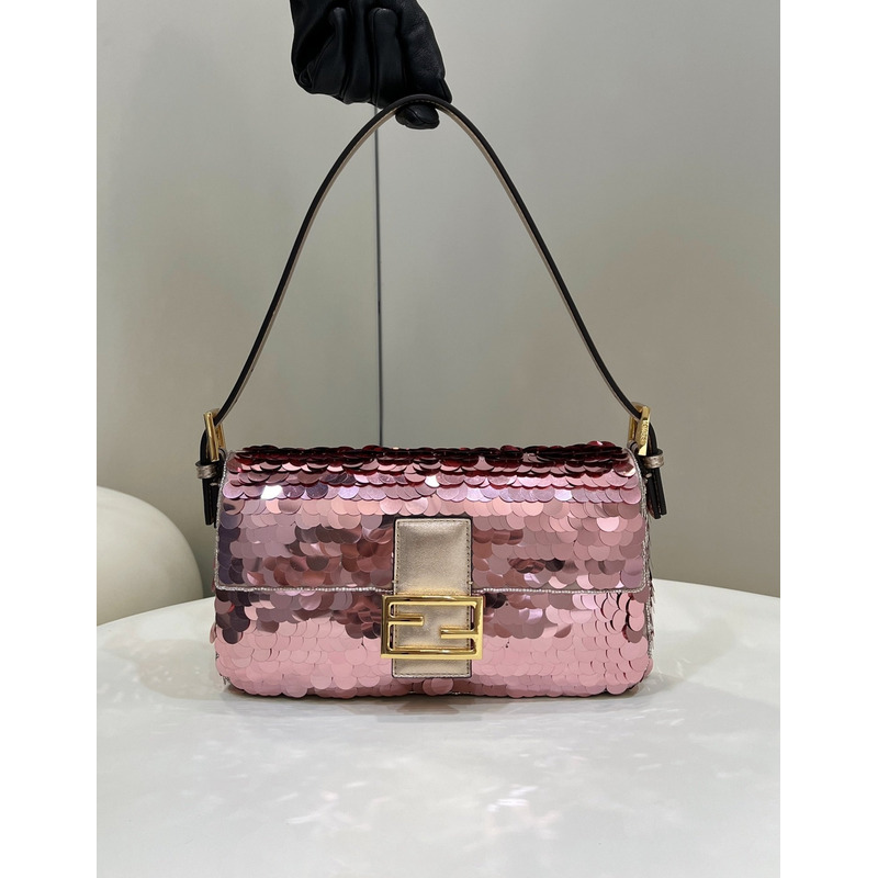 F**di baguette 1997 leather and sequinned bag pink