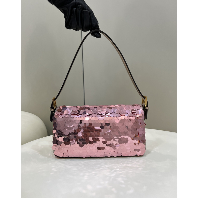 F**di baguette 1997 leather and sequinned bag pink