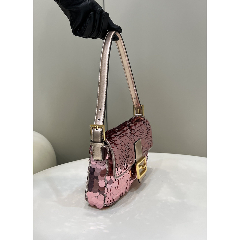 F**di baguette 1997 leather and sequinned bag pink