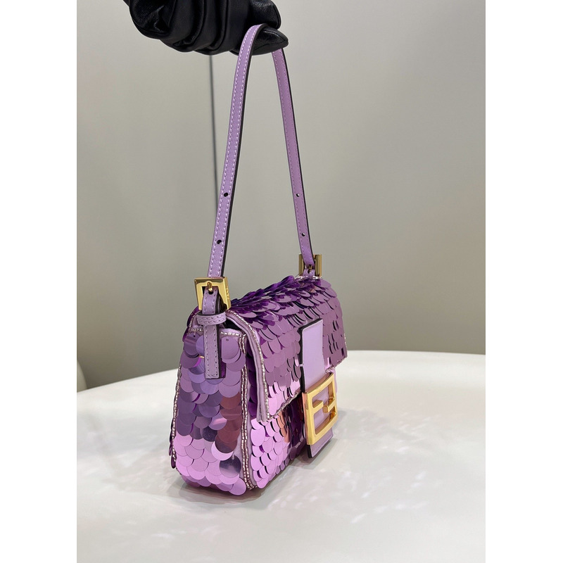 F**di mini baguette 1997 leather and sequinned bag purple