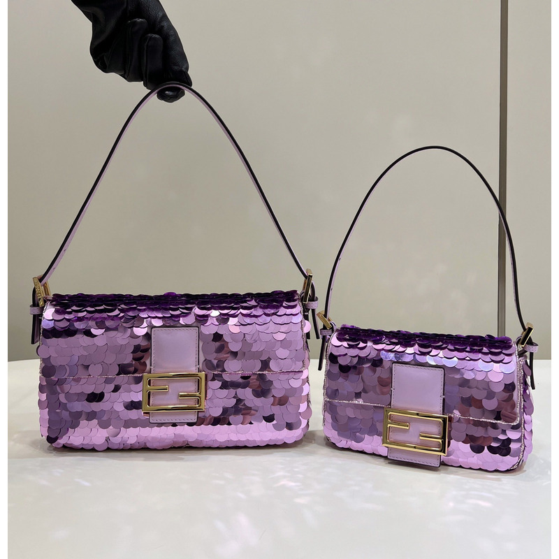 F**di mini baguette 1997 leather and sequinned bag purple