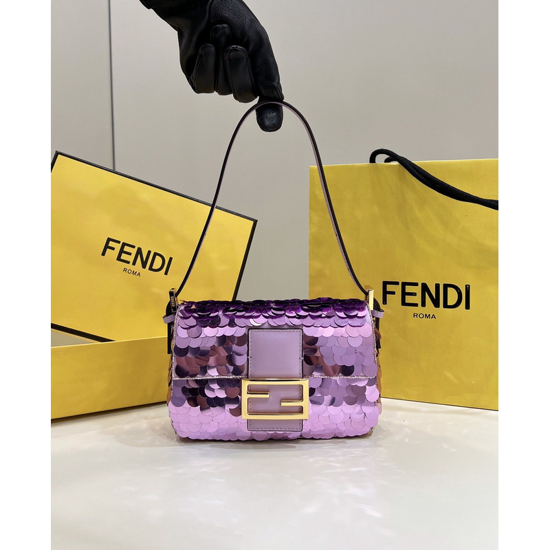 F**di mini baguette 1997 leather and sequinned bag purple