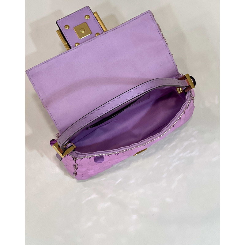 F**di mini baguette 1997 leather and sequinned bag purple