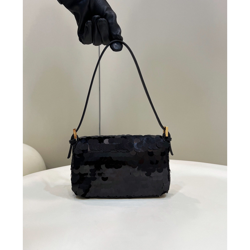 F**di mini baguette 1997 leather and sequinned bag black