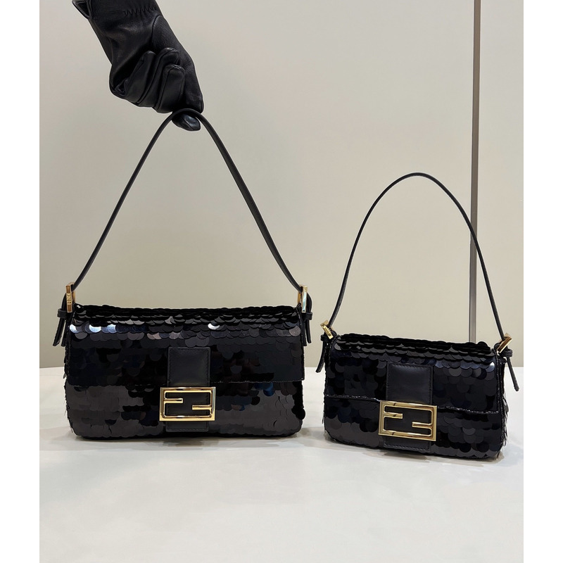 F**di mini baguette 1997 leather and sequinned bag black