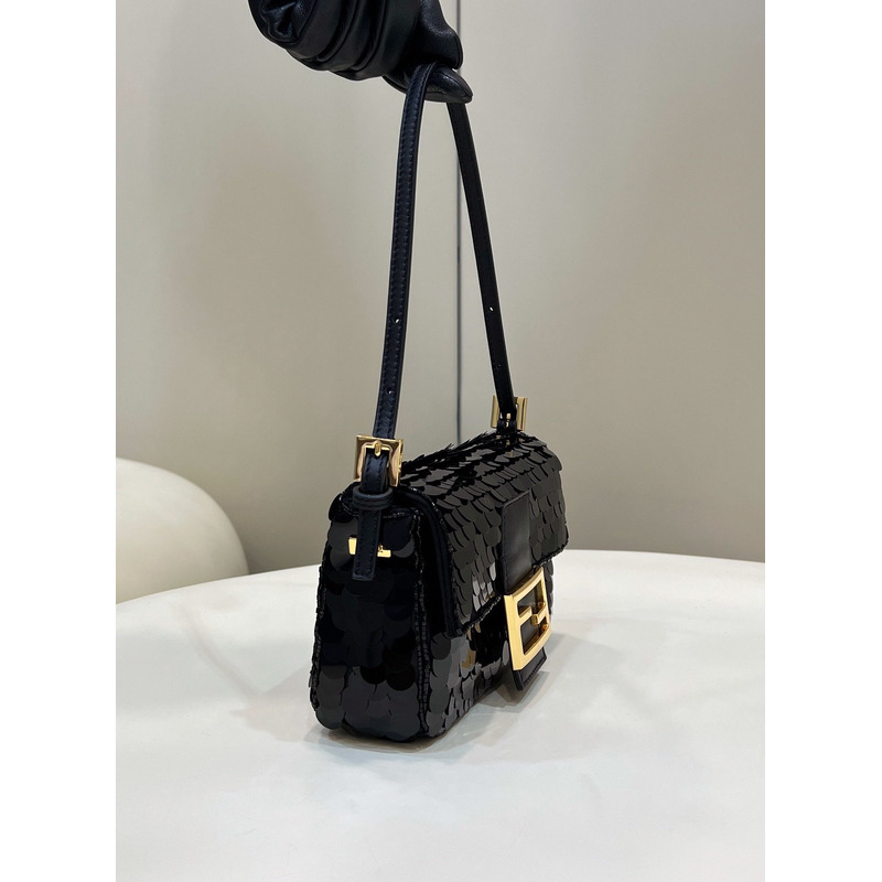 F**di mini baguette 1997 leather and sequinned bag black