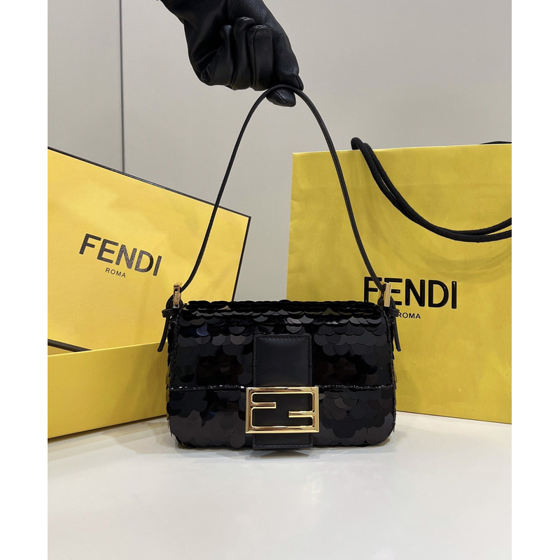 F**di mini baguette 1997 leather and sequinned bag black