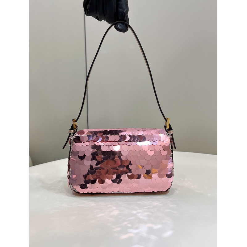 F**di mini baguette 1997 leather and sequinned bag pink