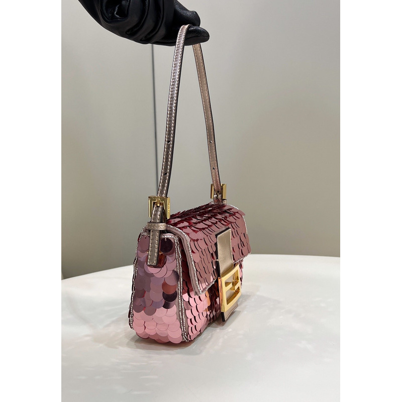 F**di mini baguette 1997 leather and sequinned bag pink