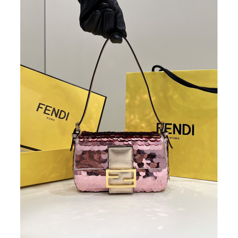 F**di mini baguette 1997 leather and sequinned bag pink