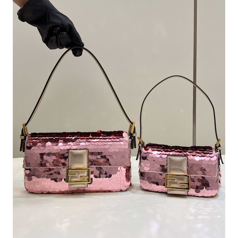 F**di mini baguette 1997 leather and sequinned bag pink