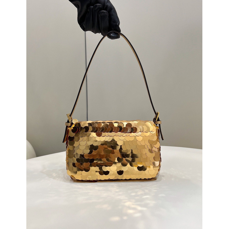 F**di mini baguette 1997 leather and sequinned bag gold