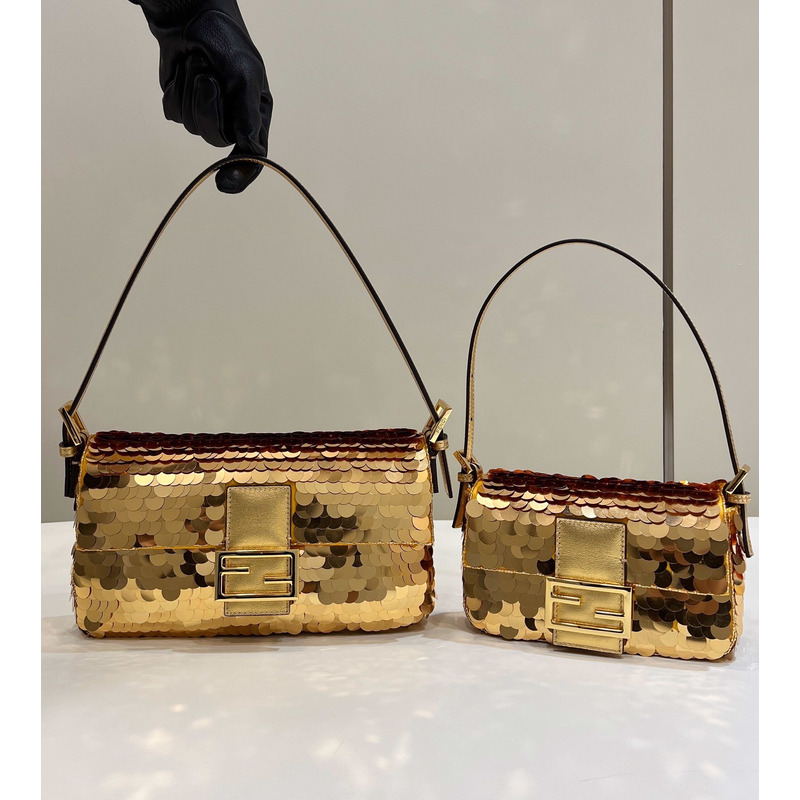 F**di mini baguette 1997 leather and sequinned bag gold