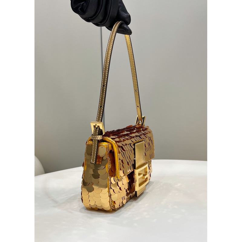 F**di mini baguette 1997 leather and sequinned bag gold