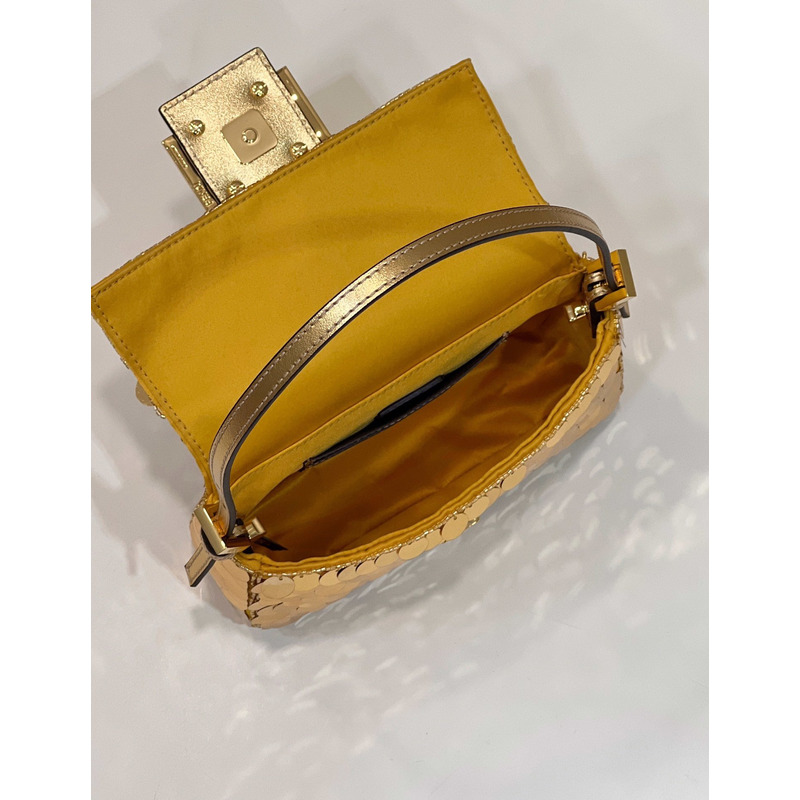 F**di mini baguette 1997 leather and sequinned bag gold