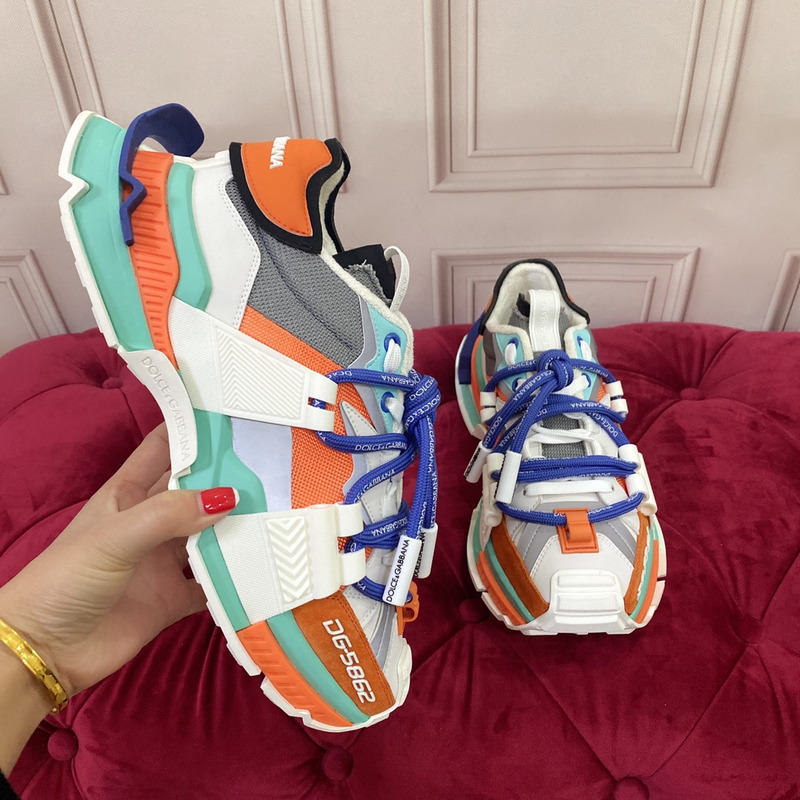 Dolce & Gabbana Panelled Space Multimaterial Sneakers Orange/Blue/Grey