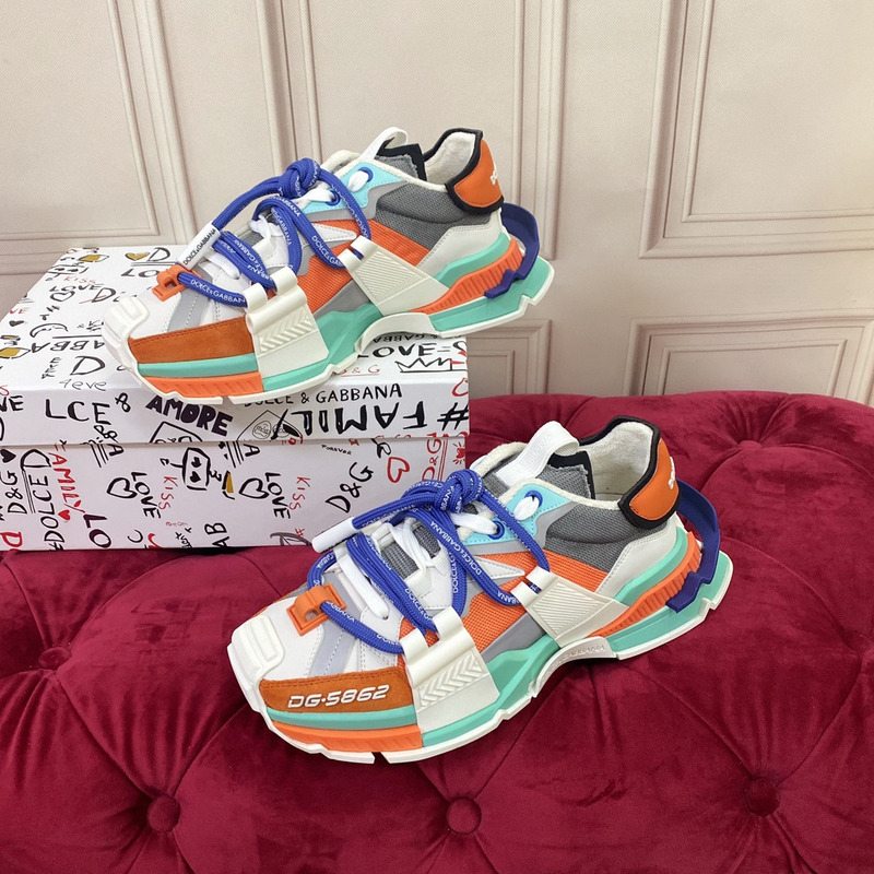 Dolce & Gabbana Panelled Space Multimaterial Sneakers Orange/Blue/Grey