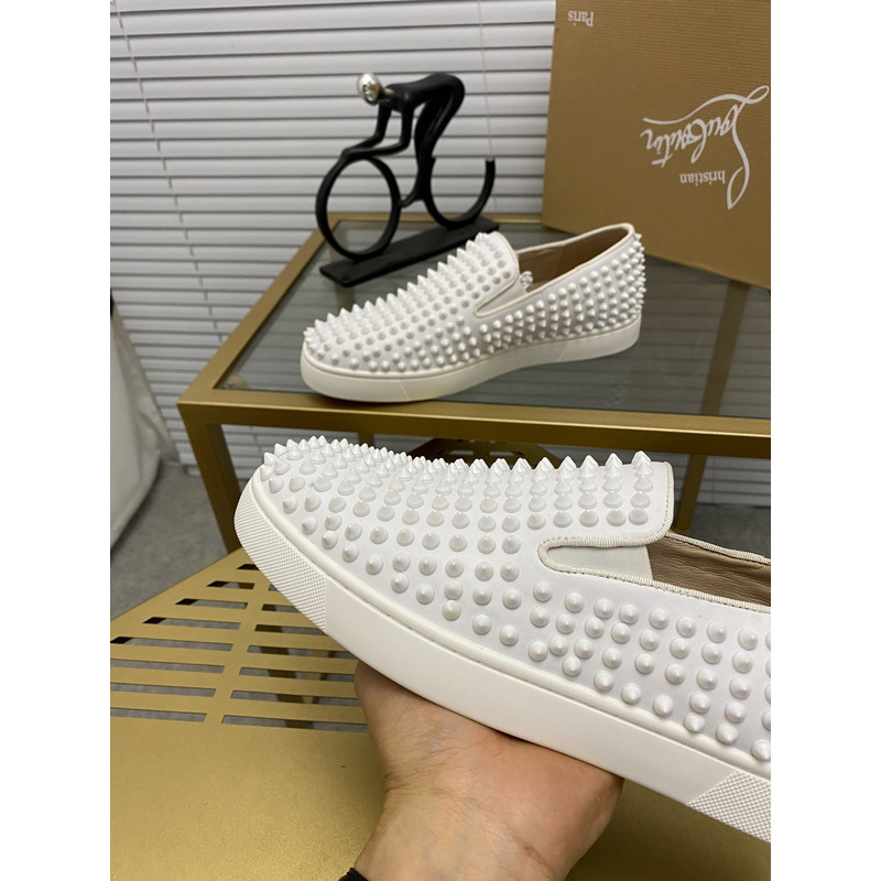 Ch**an louboutin white leather roller boat spike slip on sneakers