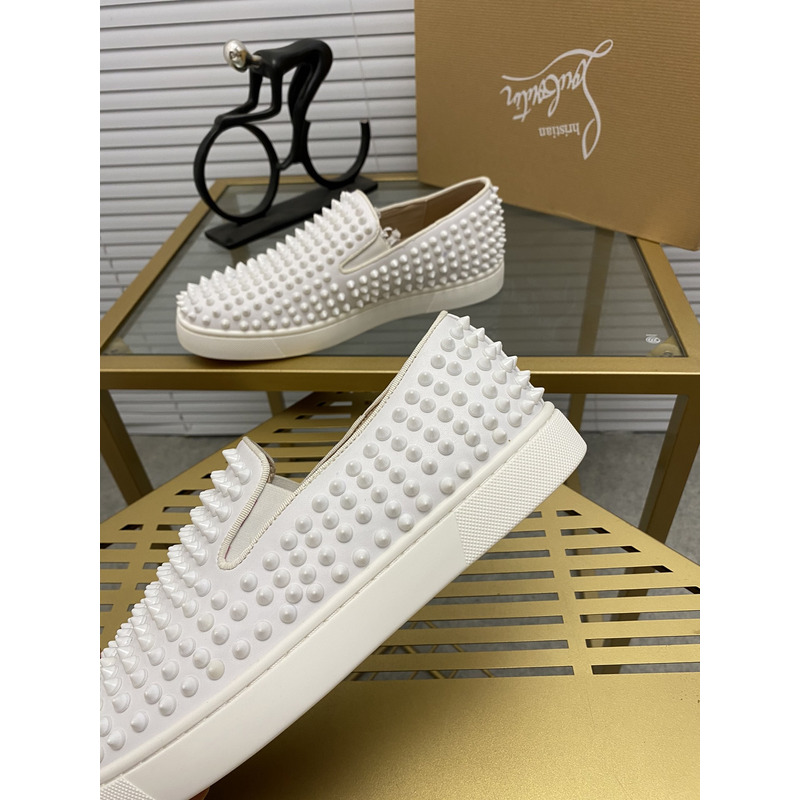 Ch**an louboutin white leather roller boat spike slip on sneakers