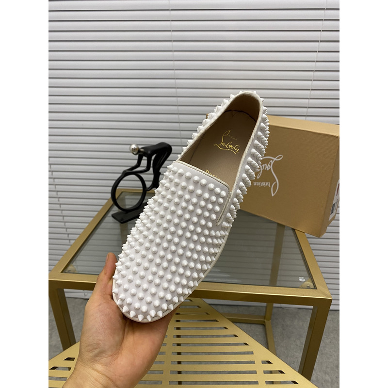 Ch**an louboutin white leather roller boat spike slip on sneakers