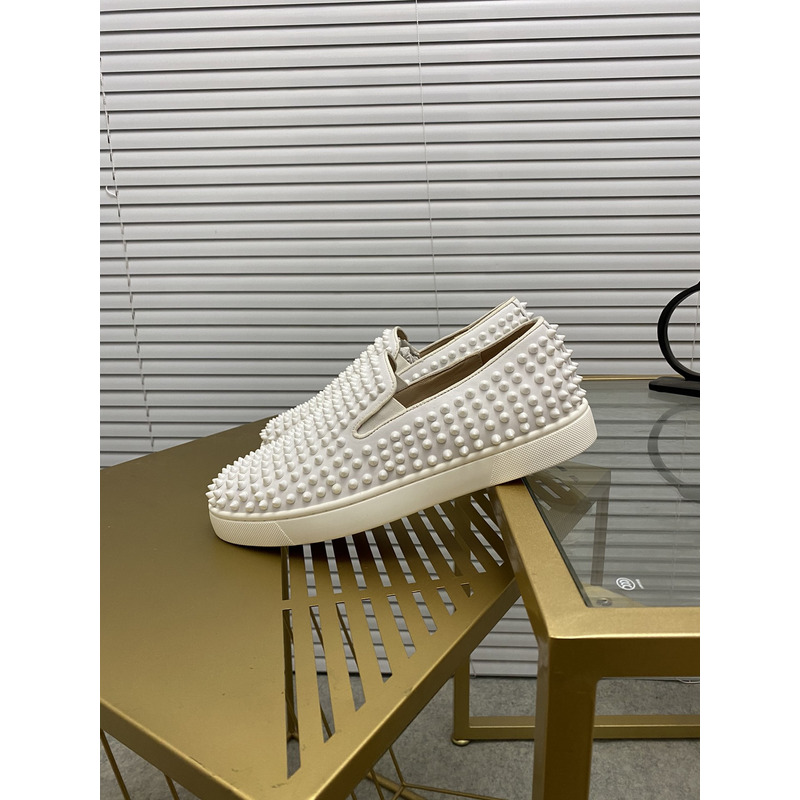 Ch**an louboutin white leather roller boat spike slip on sneakers