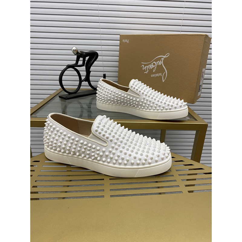 Ch**an louboutin white leather roller boat spike slip on sneakers