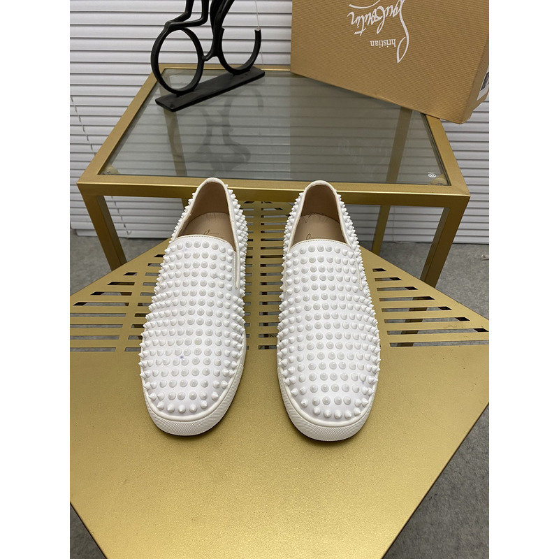 Ch**an louboutin white leather roller boat spike slip on sneakers