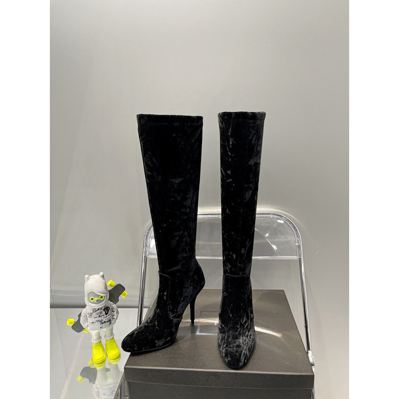 Saint Laurent Talia Boots In Velvet Black