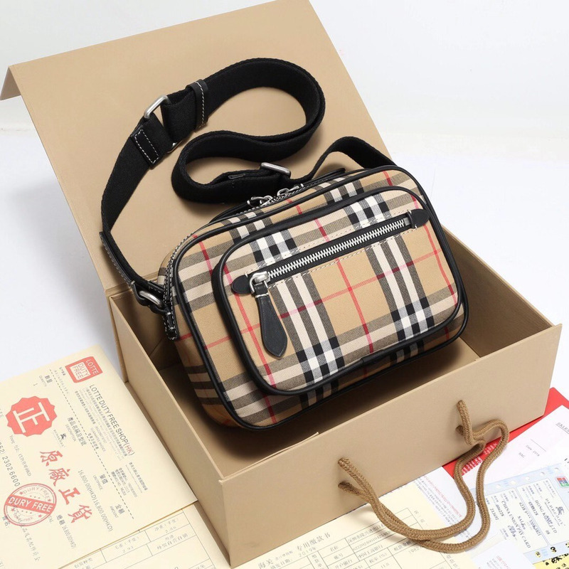 B**rry vintage check and leather crossbody bag