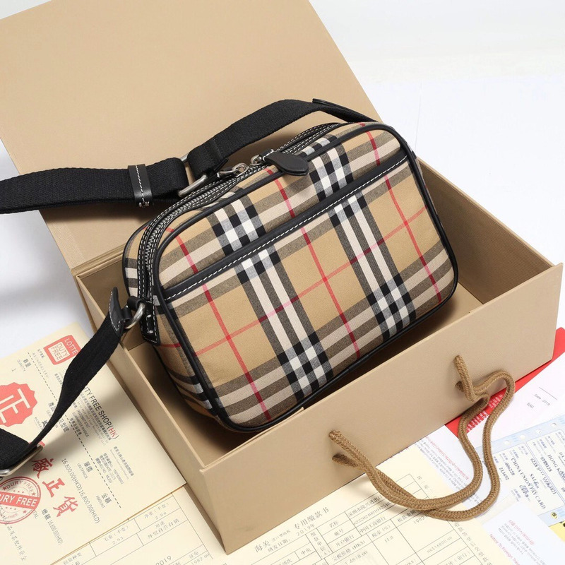 B**rry vintage check and leather crossbody bag