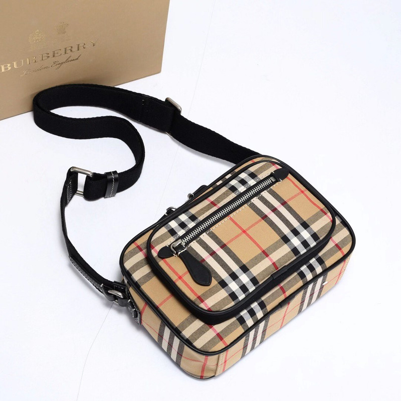 B**rry vintage check and leather crossbody bag