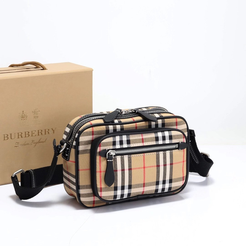 B**rry vintage check and leather crossbody bag