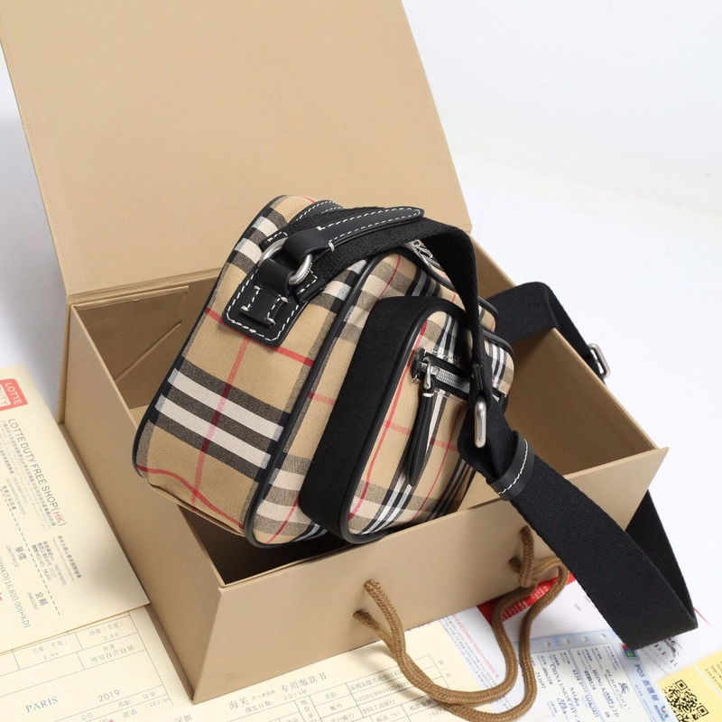 B**rry vintage check and leather crossbody bag