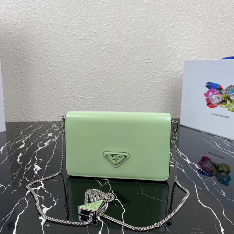 Pra*a shiny leather shoulder bag green