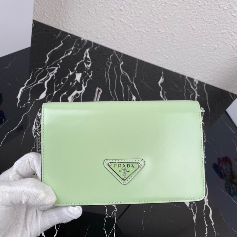 Pra*a shiny leather shoulder bag green